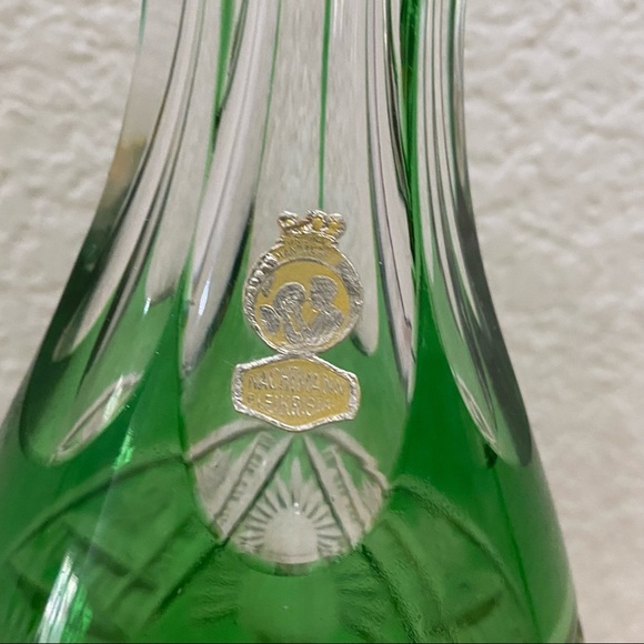 Vintage Handarbeit Nachtmann Bleikristall Bohemian Green Cut to Clear Decanter - Picture 12 of 13
